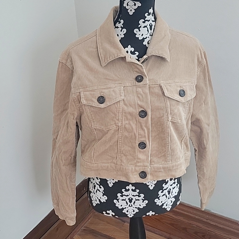 "Love Tree" Beige Corduroy Jacket, Size Large